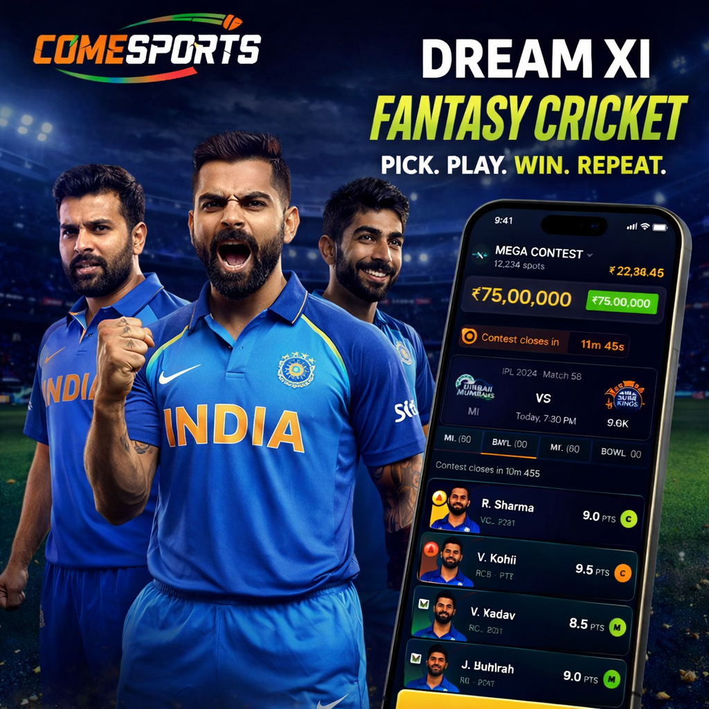 Come Play Zone fantasy cricket and India team visual